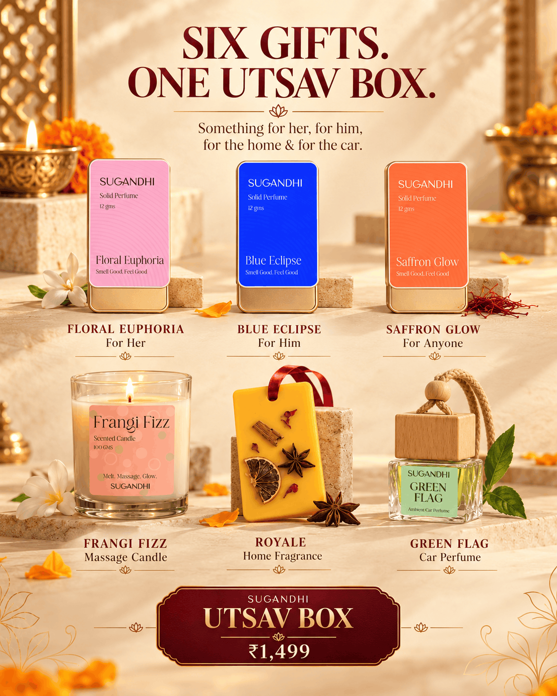 Diwali Utsav Box – 6 Fragrances for Home, Car & Family